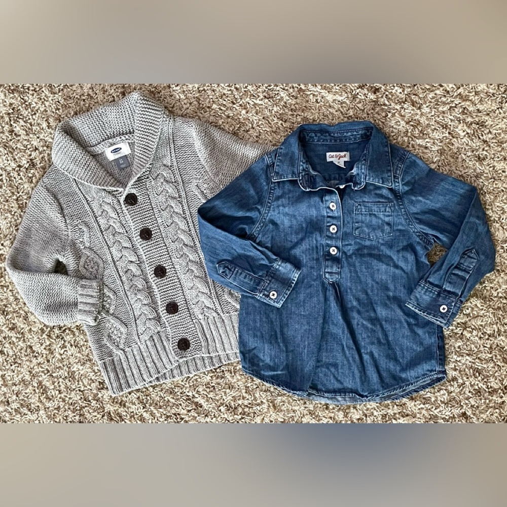 Cable Knit Sweater, Denim Button Down Lot